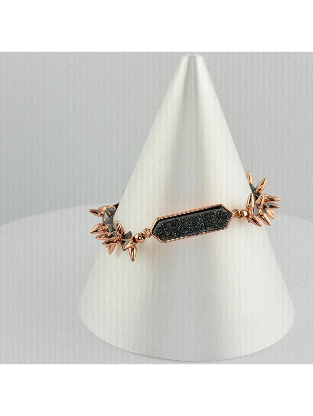Bomb Party Single Stack Druzy Stretchy Beaded Bracelet - on Rose Gold #7